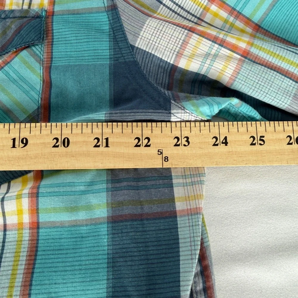Vintage Levis Mens Western Pearl Snap Shirt Plaid Teal Blue Long Sleeve XXL